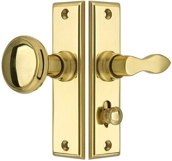 New York Screen Door Latch Set in Polished Brass.